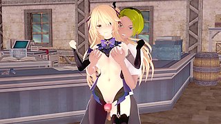 3D hentai cartoon featuring Fischl from Genshin Impact with plenty of action