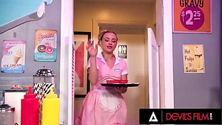 DEVILS FILM - Customer Caught Masturbating By Waitress Anna Claire Clouds And She Finishes The Job