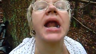 Granny in Woods Gets Facial with Glasses On