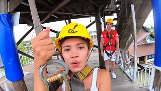 Zipline fun and hot sex at home after