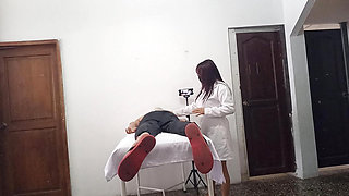 The massage at the institute ended deliciously! My boyfriend came in while I was giving the client a massage and did something amazing
