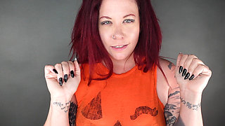 POV Halloween Tickles to Orgasm with Long Sharp Black Nails on Redhead