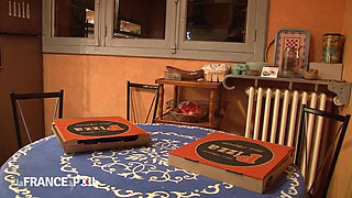 Slutty French Redhead Delivers Pizza and Pussy