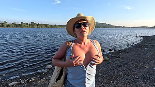 Pussy masturbation near the river