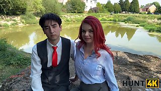 Hunt4k. redhead call girl cheated on her bf in public and toyed with her Natural Tits