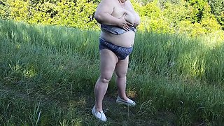 MILF Mother-in-Law Undresses & Pisses in Park - Big Natural Tits & BBW Outdoor Action