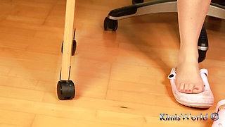 Worn Pink Clogs, Dirty Soles & Stocking Feet with Red Toes
