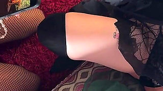 Two Hot Halloween Sluts Make a Big Dick Guy Comes Like a Fountain in Halloween Costumes Before the Party