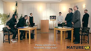 Watch as mature brunette Lilian Black cheats on her husband and secretly watches him take it from behind