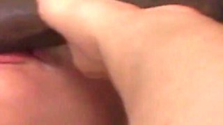 Sexy brunette gets taken home by two willing black cocks