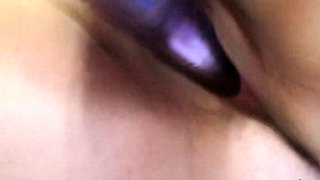 BBW Julia tasting own juices from dildo