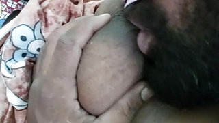 Desi Tamil wife's big size boobs squeezed and her husband drinks milk