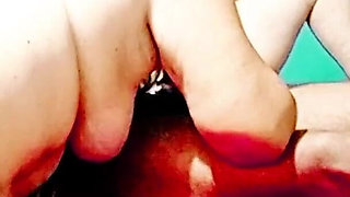 Threesome with My Inexperienced Girlfriend and Mature Stepmother, Both Sucking Cock