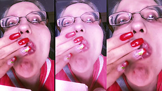 Asmr Red Lipstick and Mini Cake Eating