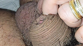 Step son pulled down his underwear and let step mom handjob his dick for fun