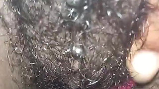 Close up Rubbing My Hairy Pieced Wet Pussy