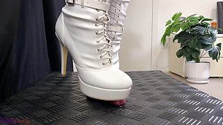 Kicking, Stomping, and Crushing your Cock in White Knee High Heels