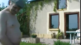 Blonde ass fucked on the lawn by group of people