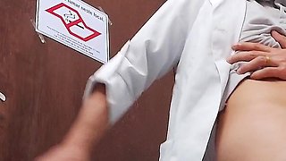 Nurse Takes off Condom While Having Sex with Asian Doctor in Hospital Bathroom