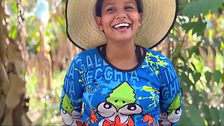 Cute peasant Latina chick is getting facialized in the jungle