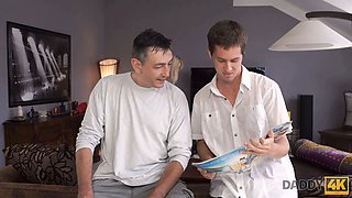 Daddy4k. beauty with saggy knockers cheats on resting boyfriend with excited daddy
