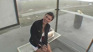 Euro skank at bus stop: Blowjob, Doggy  Big Tits Porn