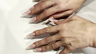 Long Nails, French Manicure and Handjobs with Spit