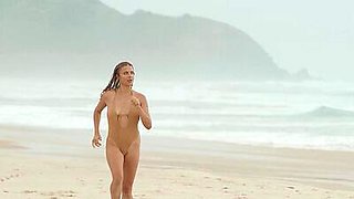Perfect blonde model shows amazing body and posed totally naked and wet