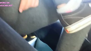 naughty teen rubs pussy on bus