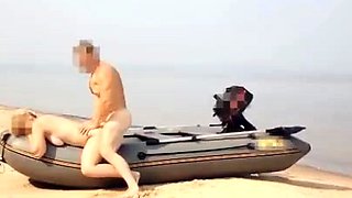 Naked couple relaxing with outdoor hardcore activities