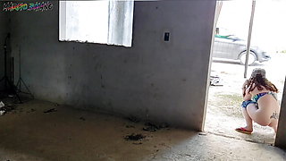 Girl Tight To Pee Enters Abandoned Building And Has Sex With Beggar With A Big Dick