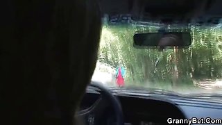 Car driver bangs old whore