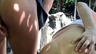 Blonde and brunette lesbians toying cunt