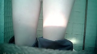 Pale skin amateur white lady in the toilet getting filmed from front