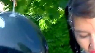 Big ass chick plays with sex toys and gets anally fucked outdoor