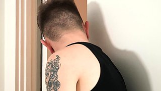 Teen stepson masturbates watching his stepdad showering