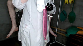 Chubby beautiful nurse gives a 1.5 liter enema to the patient