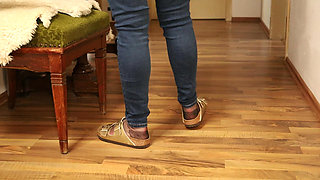 Nylons & Tight Jeans - Dangling in Classic Sandals