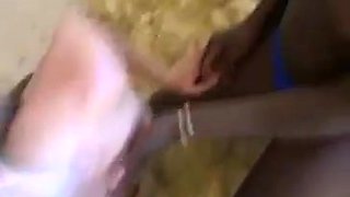 African Ebony and Blonde share a white cock on the beach BWC