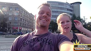 Pierced blonde babe cockriding in public