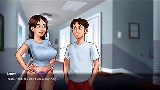 Horny guy helps his sexy roomie Jenny get a massive dildo in this wild summertime saga game