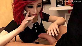 Redhead skinny teen do him footjob, handjob blowjob, and swallow all the cum in one day: Porn