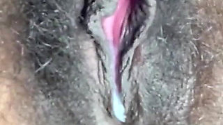 Close up Stimulating My Big Clit Hairy Pussy Creaming