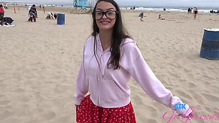 Skinny teen Summer Renee enjoys public sex on the beach with strangers