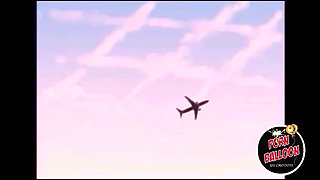 Horny stewardess has sex in the airplane bathroom with the first passenger she comes across