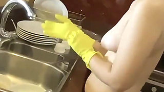 Johntronx - Naked Thai Maid Gets Fucked in the Kitchen Wearing Rubber Gloves