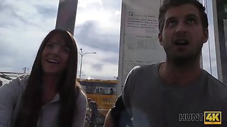 Hunt4k. Angella Christin from bus station comes to service