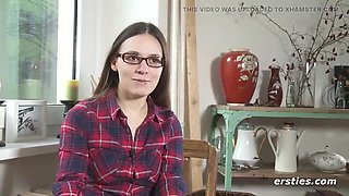 Hot German Amateur Lena Fucks Herself Hard with Vibrator in Doggy - Shaved Pussy & Glasses