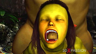 Horny Female Goblin Arwen Gets Hardcore Fucked by Green Monster Ogre in Forest - Outdoor, Doggystyle, Shaved Pussy