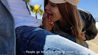 Girl Was Surprised to See Guy Jerking off Dick in the Park and Help Him Cum